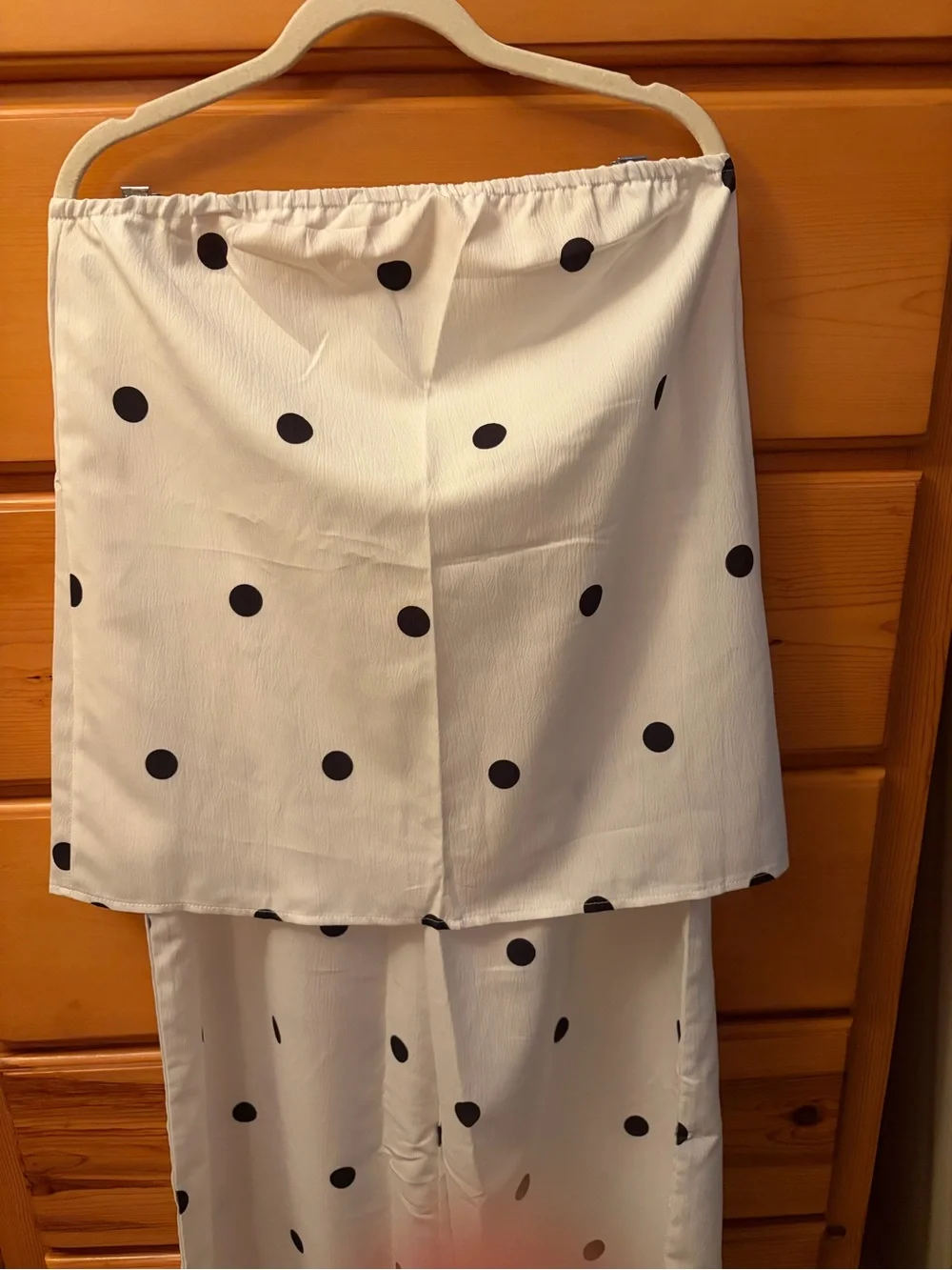 Polka Dot White Strapless 2 piece pant set